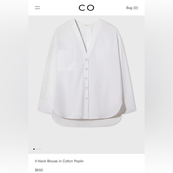 CO Collections V-Neck Blouse in Cotton Blend Poplin Black S Luxury Minimalist - Picture 16 of 16